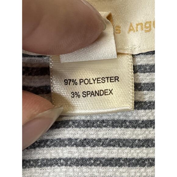 Monteau Los Angeles Shirt Womens Small Black White Striped Peplum V-Neck Casual - Picture 8 of 10